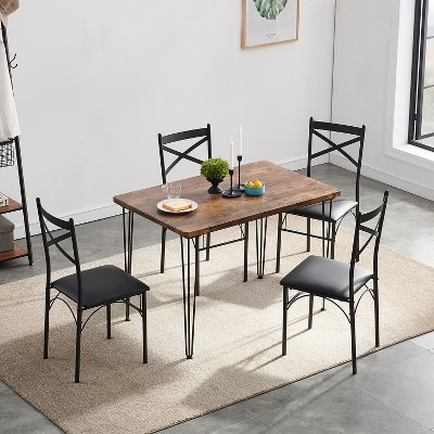VECELO  Dining Table Set, 3/5 Pieces Dining Room Table Set with 2/4 upholstered Chairs for Small Space, Apartment