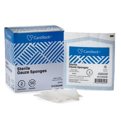 CareStock Gauze Sponge, 4 x 4 in. 8-Ply - Highly Absorbent Cotton Wound Dressing - Sterile