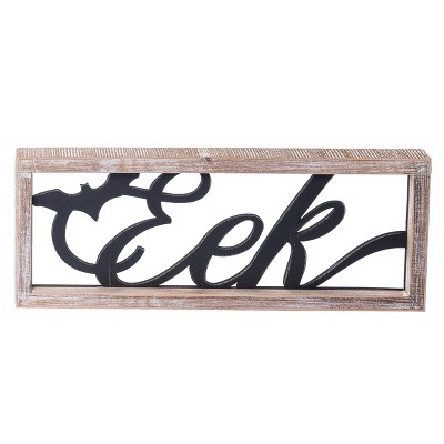 Transpac 14.17 in Multicolor Halloween Eek with Natural Frame Decorative Object Fir Wood