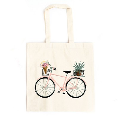 City Creek Prints Bicycle With Flowers Canvas Tote Bag - 15x16 - Natural