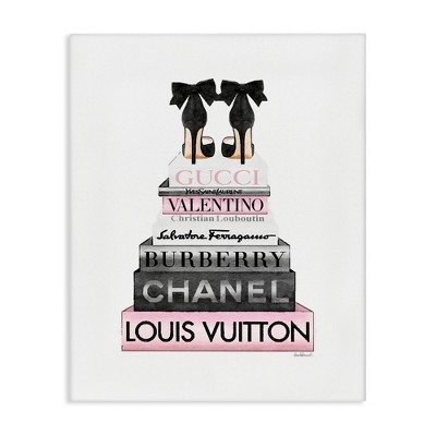 Stupell Industries Black Heels Pink Bookstack Canvas Wall Art