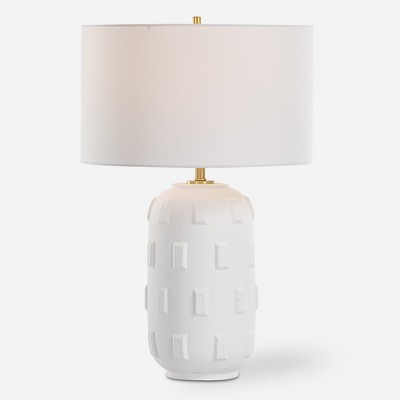 Uttermost 30256-1 Emerie Textured White Porcelain Table Lamp with Raised Brick Pattern