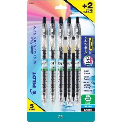B2P 5ct Gel Pens Fine Tip Black Ink + 2 Refill: Bottle to Pen, 0.7mm, Art & Office Supplies, Includes Refills