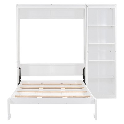 CLIHOME Full Size Murphy Bed Bedroom Furniture Hiddable Wall Bed With Shelves