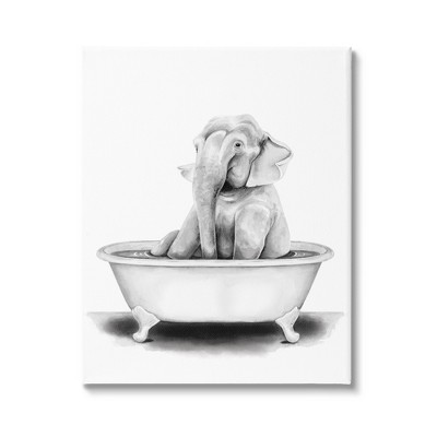 Stupell Industries Elephant In A Tub Funny Animal Bathroom Drawing
