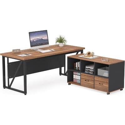 Tribesigns 63" Executive Desk and 47" lateral File Cabinet, L-shaped Computer Desk Business Furniture with Drawers and Storage Shelves