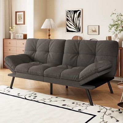 Vipbear Convertible Futon Sofa Bed with Adjustable Backrest & Removable Armrests, Foldable Sleeper Loveseat for Small Space Living Room