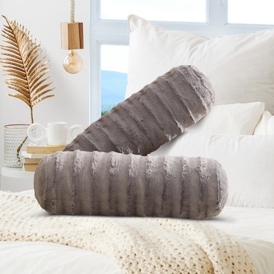 Cheer Collection Decorative Faux Fur Bolster Pillows Set of 2