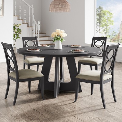 47" Dining Table Set for 4 to 6, Round with Wooden Top and Pedestal Base for Dining Room, Kitchen Room (No Chairs)