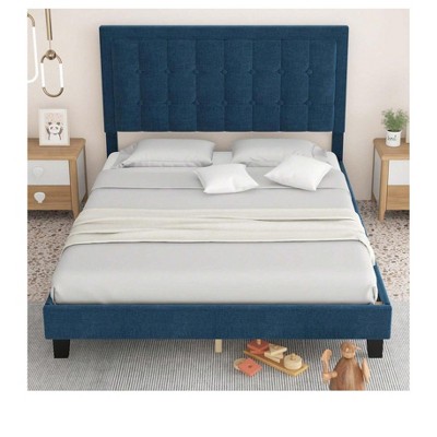 Velvet Upholstered Bed Frame with Adjustable Headboard, Wood Slat Support, No Box Spring Needed, Easy Assembly