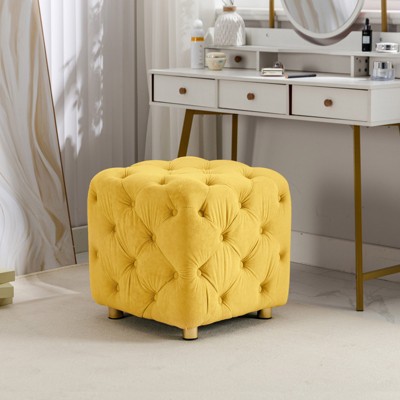 DSVIMOY Modern Upholstered Ottoman, Soft Foot Stool, Dressing Makeup Chair, Comfortable Seat for Living Room, Bedroom, Yellow, 18.11"*18.11"*18.9"
