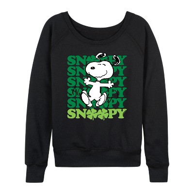 Women's - Peanuts - Snoopy's St. Patrick's Day Lightweight French Terry Wide Neck Long Sleeve Graphic Shirt