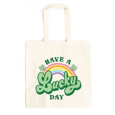 City Creek Prints Lucky Day Rainbow Canvas Tote Bag - 15x16 - Natural