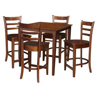 36"x36" Counter Height Dining Set with 4 Emily Stools - International Concepts