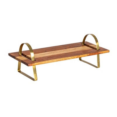 Storied Home Acacia Wood Serving Board on Gold Stand