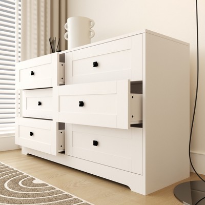 KWPZQEB Dresser for Bedroom with 6 Drawers, 47.2'' W Wood Rustic Chest of Drawers, Large Capacity Clothing Storage Cabinet for Bedroom, White