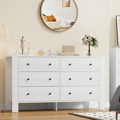 Dresser for Bedroom, Large 6 Drawer Dresser with Deep Drawers & Metal Knobs
