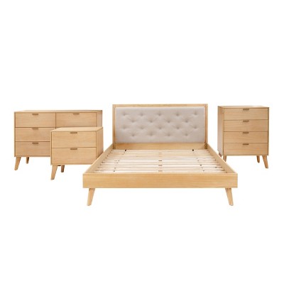 Linon 4pc Queen Reid Bedroom Set Natural