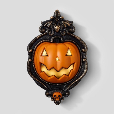 10" Animated Pumpkin Door Knocker Halloween Decorative Prop - Hyde and EEK! Boutique™: Light-Up, Sheltered Outdoor Use, Includes Batteries