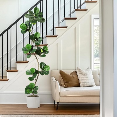 Artificial Fiddle Leaf Fig Tree in Plastic Pot, Faux Potted Tree for Home Decor, Fake Rubber Tree for Indoor Office Living Room