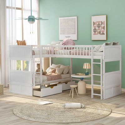 Twin Size Bunk Bed with a Loft Bed and Two Drawers
