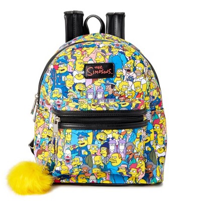 Simpsons All Over Character Print Women's Mini Backpack With Pom Zipper Pull Wallet Tote Bag Multicoloured