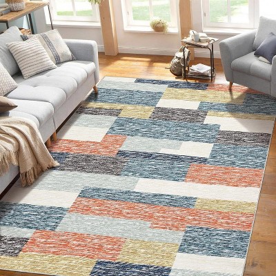Acekool 4x6 Machine Washable Area Rug, Modern Geometric, Non-Slip, Low Pile, Stain-Resistant Accent Carpet for Living Room, Bedroom, Grey Green