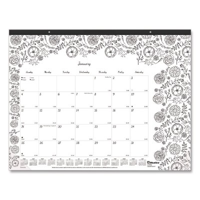 Monthly Desk Pad Calendar, Monthly Coloring Artwork, 22 x 17, Black Binding, Clear Corners, 12-Month (Jan to Dec): 2026