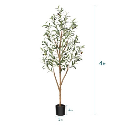 DR.Planzen 4-7ft Artificial Olive Tree Tall Faux Silk Plant Fake Potted Tree with Natural Wood Trunk and Lifelike Fruits for Home Office Decor Indoor