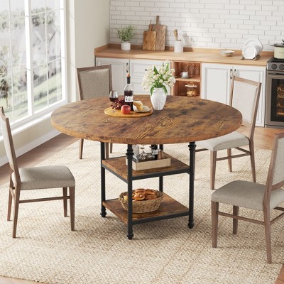 47'' Round Dining Table for 4, Kitchen Table with Storage Shelf & Metal Legs, Circle Table for Living Room Apartment (Only Table)