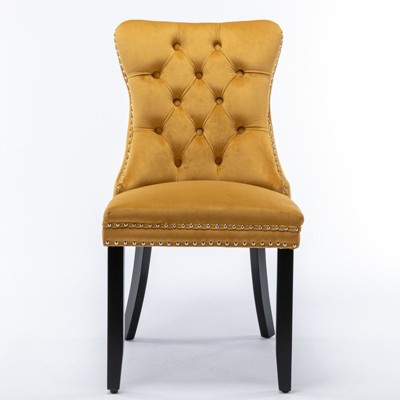 AZL1 Life Concept Accent Chairs Armless 2 Pcs Tufted Velvet Leisure Chair with Rubberwood Legs Modern Vanity for Bedroom, Gold, 25.5"*19.7"*37.4"