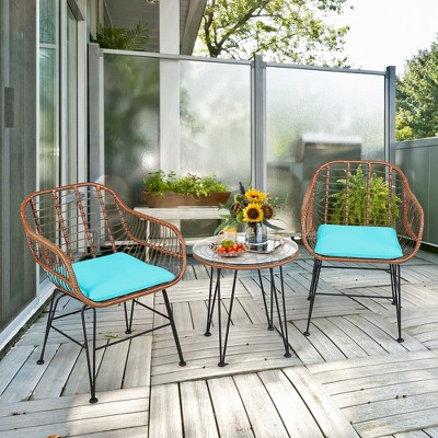 Costway 3PCS Patio Rattan Bistro Set Coffee Table Armchair Garden