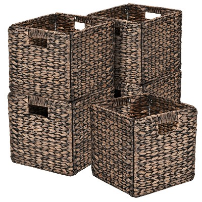 happimess Bryce Classic Farmhouse Handwoven Hyacinth Collapsible Storage Cube Baskets with Handles