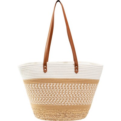 Magid Natural Cotton Woven & Faux Leather Shoulder Tote