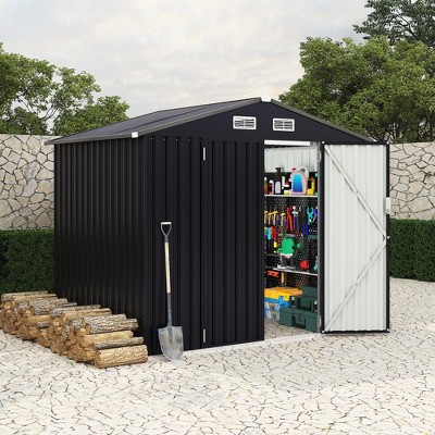 6 x 8 FT Outdoor Metal Storage Sheds Kit with Lockable Door, Utility Buildings with Air Vent for Backyard, Garden, Patio, Lawn