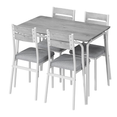 Kitchen Dining Room Table Sets for 4, 5-Piece Metal and Wood Dining Table Set for 4