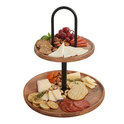 Gibson Home Gracious Dining 2-Tier Round Acacia Wood Serving Tray