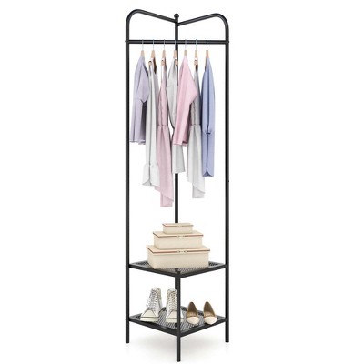 Costway Corner Coat Rack with Shelves Freestanding Hall Tree with Top Hanger Black/Golden/White