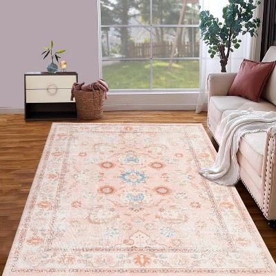 10x13FT Washable Vintage Area Rug for Living Room,Traditional Oriental Medallion Floral Rugs, Stain Resistant Print Carpet for BedRoom,Office