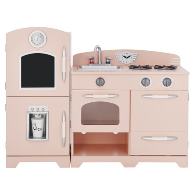 Teamson Kids Little Chef Fairfield Retro Kids Kitchen Playset with Refrigerator with Accessories, Pink
