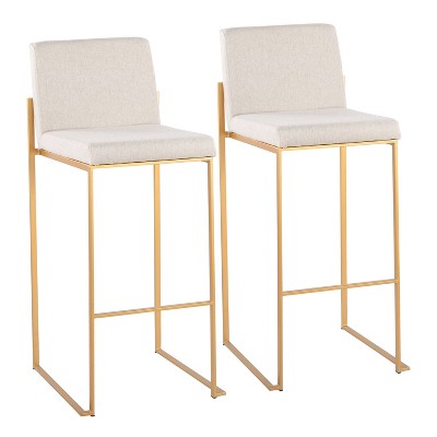 Set of 2 FujiHB Polyester/Steel Barstools Gold/Beige - LumiSource: Upholstered, 31" Fixed Height, Spot Clean