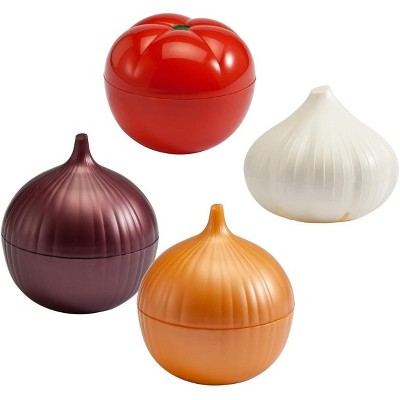 Hutzler Classic Food Savers, Set of 4, Includes Yellow and Red Onion, Tomato and Garlic Storage Containers
