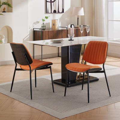 Zeus & Ruta Mid-Century Modern Retro Dining Chairs Set of 2 with Faux Leather, Walnut Bentwood Back, Upholstered Seat and Metal Legs