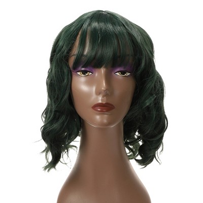 Unique Bargains Women Curly Shoulder Length Human Hair Wigs with Wig Cap 200g