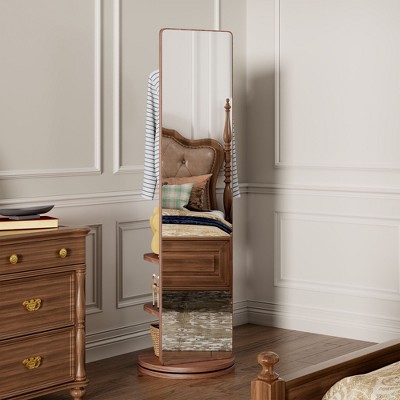 NicBex 360° Rotating Full Length Mirror for Bedroom,Floor Mirror with Hook Storage Rack Coat Rack,Full Body Mirror for Living Room,Cloakroom