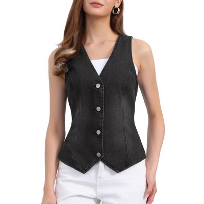 INSPIRE CHIC Women's V Neck Sleeveless Button Down Waistcoat Fashion Denim Vest