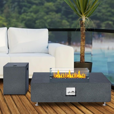 50000BTU Fire Table with Wind Guard, Glass Beads & Rain Cover, Sturdy Steel Anti-rust Finish & CSA Safety Certified Outdoor Firepit