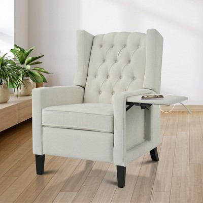 Polyester Manual Pushback Recliner Chair with Foldable Side Table and USB Charging Ports