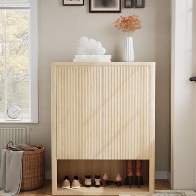 44.5"H Fluted Shoe Cabinet with Doors, Freestanding Shoe Rack Organizer, Wooden 5 Tier Shoe Storage Cabinet with Adjustable Shelves for Living Room