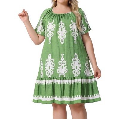 Agnes Orinda Women's Plus Size Square Neck Short Sleeve Flowy A Line Midi Summer Boho Dresses